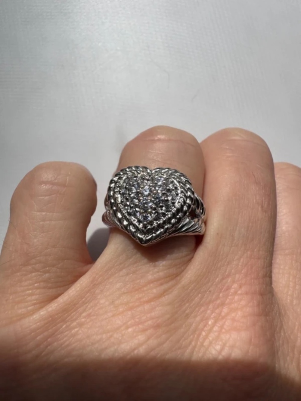 Judith Ripka 925 Sterling Silver Pave Diamonique Heart Ring